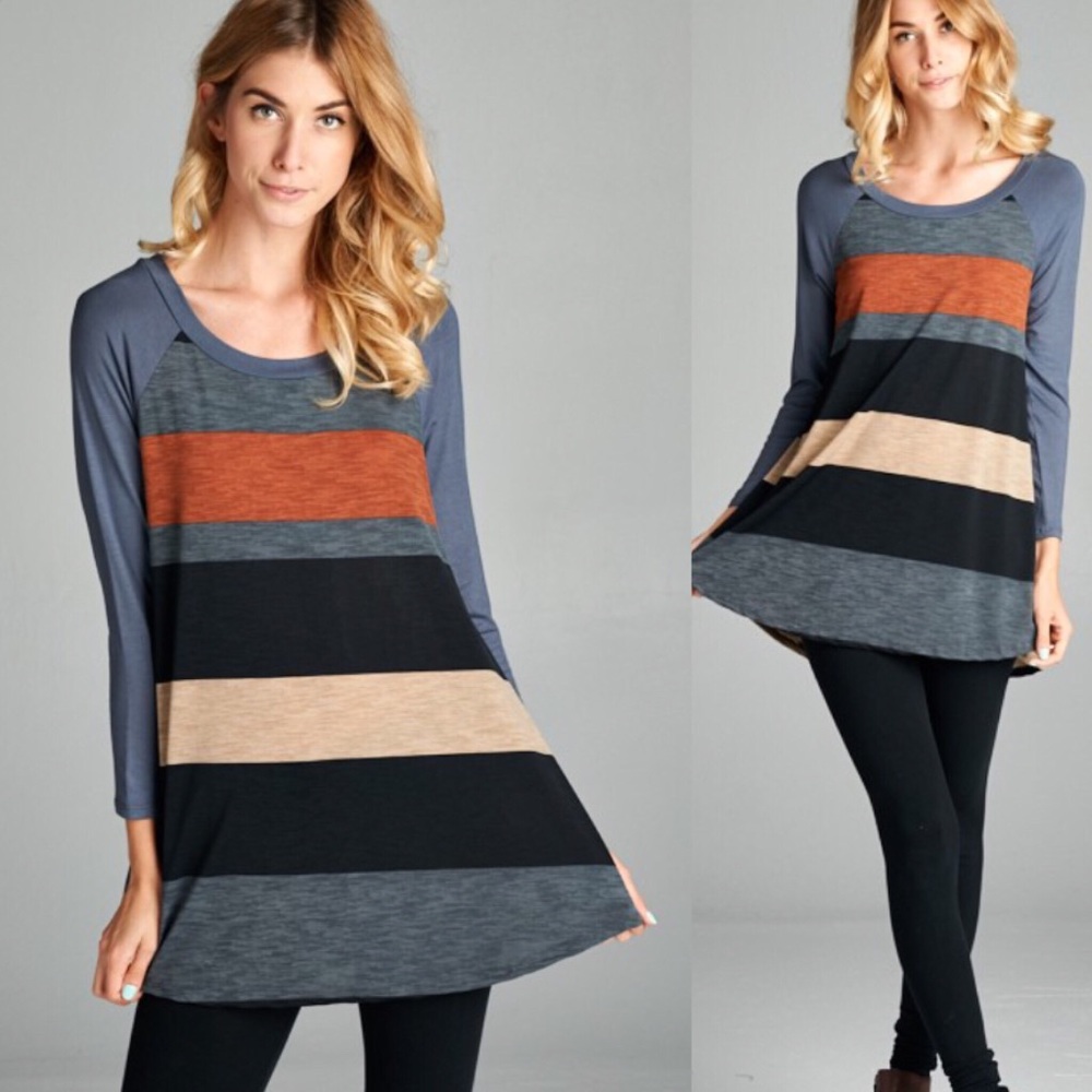 Striped Tunic Top Black Taupe